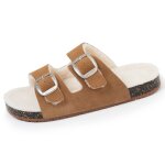 Chaussons mules ouvertes ultra confortables, en cuir camel