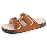 Chaussons mules ouvertes ultra - confortables patch talon, en cuir camel