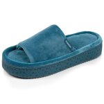 Chaussons mules ouvertes velours, plateforme 3, 5 cm bleucanard