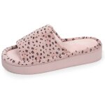 Chaussons mules ouvertes velours, plateforme 3, 5 cm l�opard blush