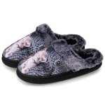 Chaussons mules ultra confortables, bordure en fausse fourrure gris