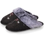 Chaussons mules ultra confortables, bordure en fausse fourrure gris chin�