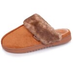 Chaussons mules ultra confortables, en maille bouclette, semelle crant�e camel