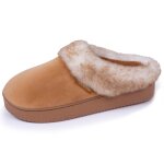 Chaussons mules velours ultra doux, compenses camel