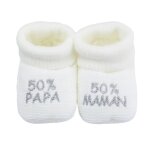 Chaussons naissance - message : 50% maman 50% papa blanc