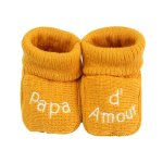 Chaussons naissance - message papa d'amour moutarde