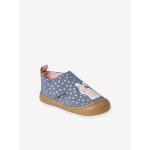 Chaussons  scratchs toile imprime bb bleu chambray