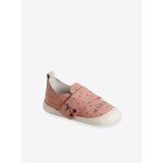 Chaussons scratch�s b�b� en cuir souple rose imprim�