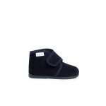 Chaussons en velours c�tel� � scratch bleu marine