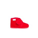 Chaussons en velours c�tel� � scratch rouge