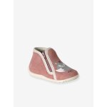 Chaussons zipp�s souples en cuir b�b� vieux rose