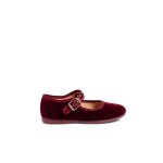 Chaussures babies fille en velours fermeture  boucle bordeaux