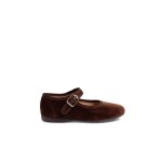 Chaussures babies fille en velours fermeture  boucle marron