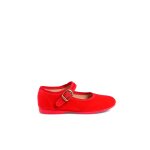 Chaussures babies fille en velours fermeture  boucle rouge