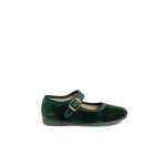 Chaussures babies fille en velours fermeture  boucle vert