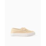 Chaussures bateau en toile avec bride � scratch beige fonc�