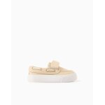 Chaussures bateau en toile avec bride � scratch beige fonc�