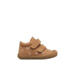 Chaussures premiers pas b�b� fille en daim cocoon � scratch, broderies marguerites marron - platine
