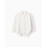 Chemise asymtrique en coton  carreaux blanc