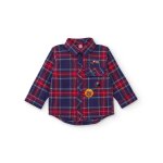 Chemise b�b� gar�on � carreaux en toile avec �cussons d�coratifs bleu
