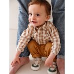 Chemise b�b� gar�on gaze de coton carreaux beige