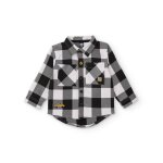 Chemise b�b� gar�on en toile � carreaux avec poche brod�e noir