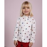 Chemise b�b� gar�on en toile imprim�e avec boutons devant blanc