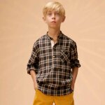 Chemise carreaux tartan et col mao rimbaud noir marron