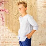 Chemise crmonie t  fines rayures robinson bleu blanc