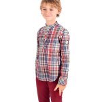 Chemise col mao carreaux liverpool vieux rose
