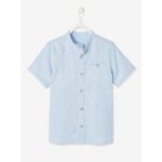 Chemise col mao garon en coton / lin manches courtes bleu ciel