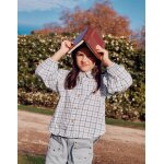 Chemise en coton � carreaux et manches bouffantes vert clair