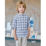 Chemise en coton � carreaux et manches retroussables b&s bleu fonc�