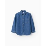 Chemise en coton et denim avec poche bleu