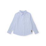 Chemise en coton pour gar�on � fines rayures et poche frontale bleu