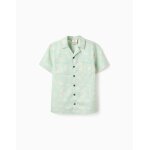 Chemise en coton � manches courtes et motif de plage vert clair