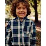 Chemise en coton � manches longues � carreaux b&s bleu fonc�