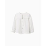 Chemise en coton � manches longues et col carr� b&s blanc