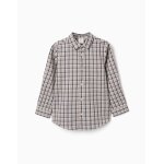 Chemise en coton � manches longues et motif � carreaux bleu fonc�