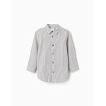 Chemise en coton � manches longues et rayures b&s blanc