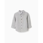 Chemise en coton � manches longues et rayures b&s blanc