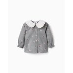 Chemise en coton � motif vichy avec imprim� floral bleu fonc�
