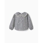 Chemise en coton � motif vichy avec imprim� floral bleu fonc�