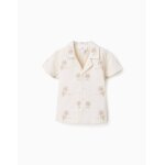 Chemise en coton avec palmiers brod�s blanc