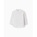 Chemise en coton � rayures et col mao b&s bleu clair