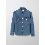 Chemise en denim gar�on bleu fonce uni
