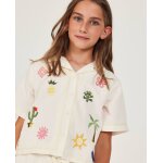 Chemise fille unie avec broderies color�es blanc