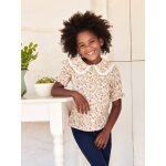Chemise  fleurs col claudine fille manches courtes cru