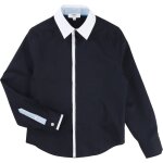Chemise gar�on en coton bleu marine, blanc