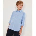 Chemise gar�on en tissu tiss� avec manches � pattes de retroussage bleu